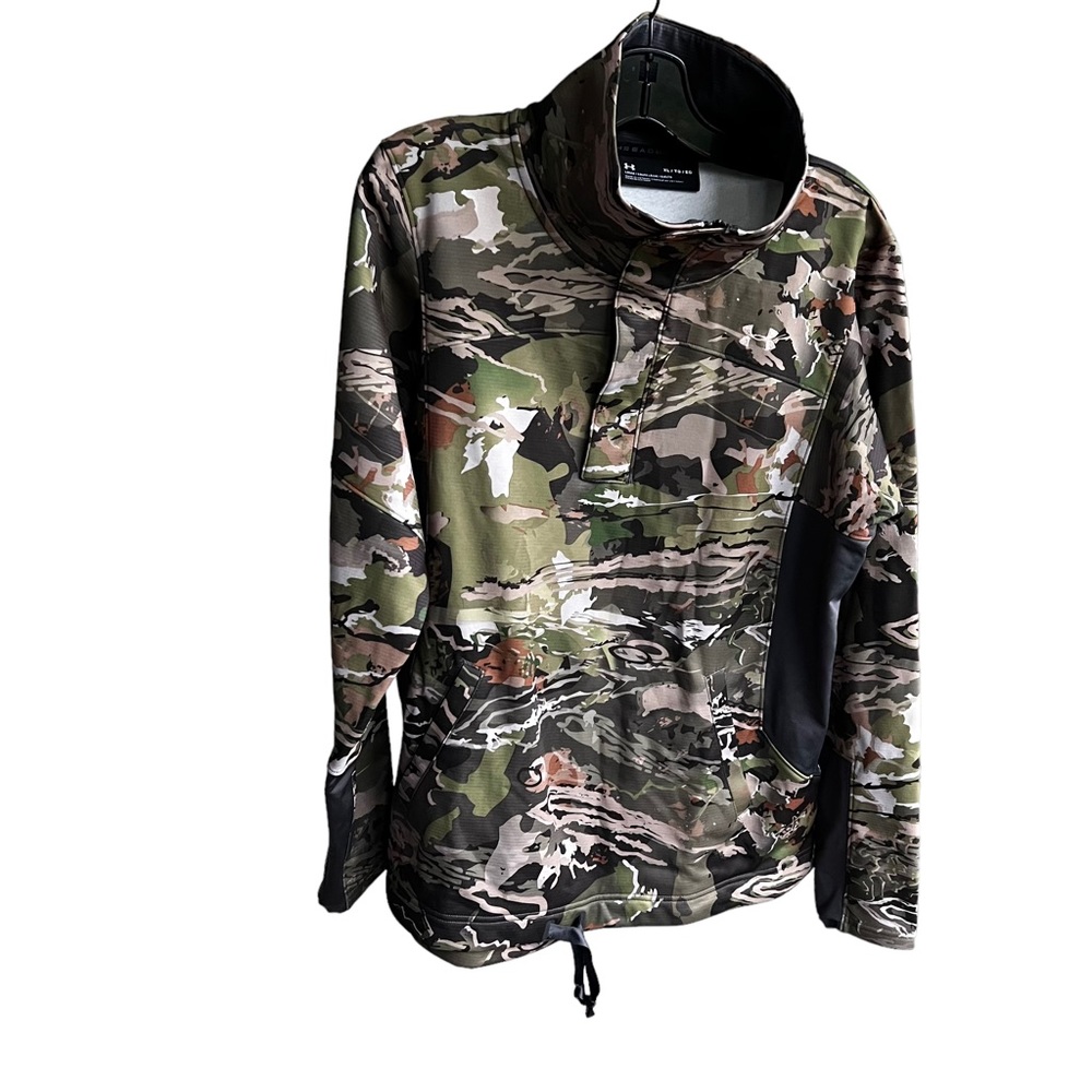 Under Armour Forest Camo Fleece Liner Sweatshirt 1/4 Zipper Size XL - Picture 2 of 13